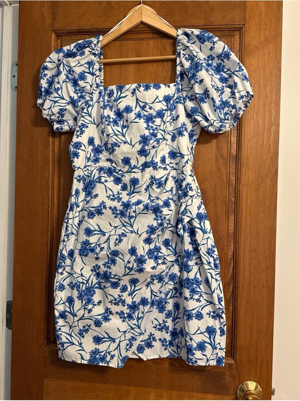 Mango White Dress with Blue Floral Print